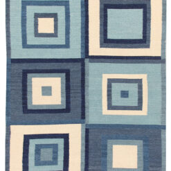 Tappeto Artigianale Kilim Square Blue - Realizzato a Mano - Blu - Design Moderno