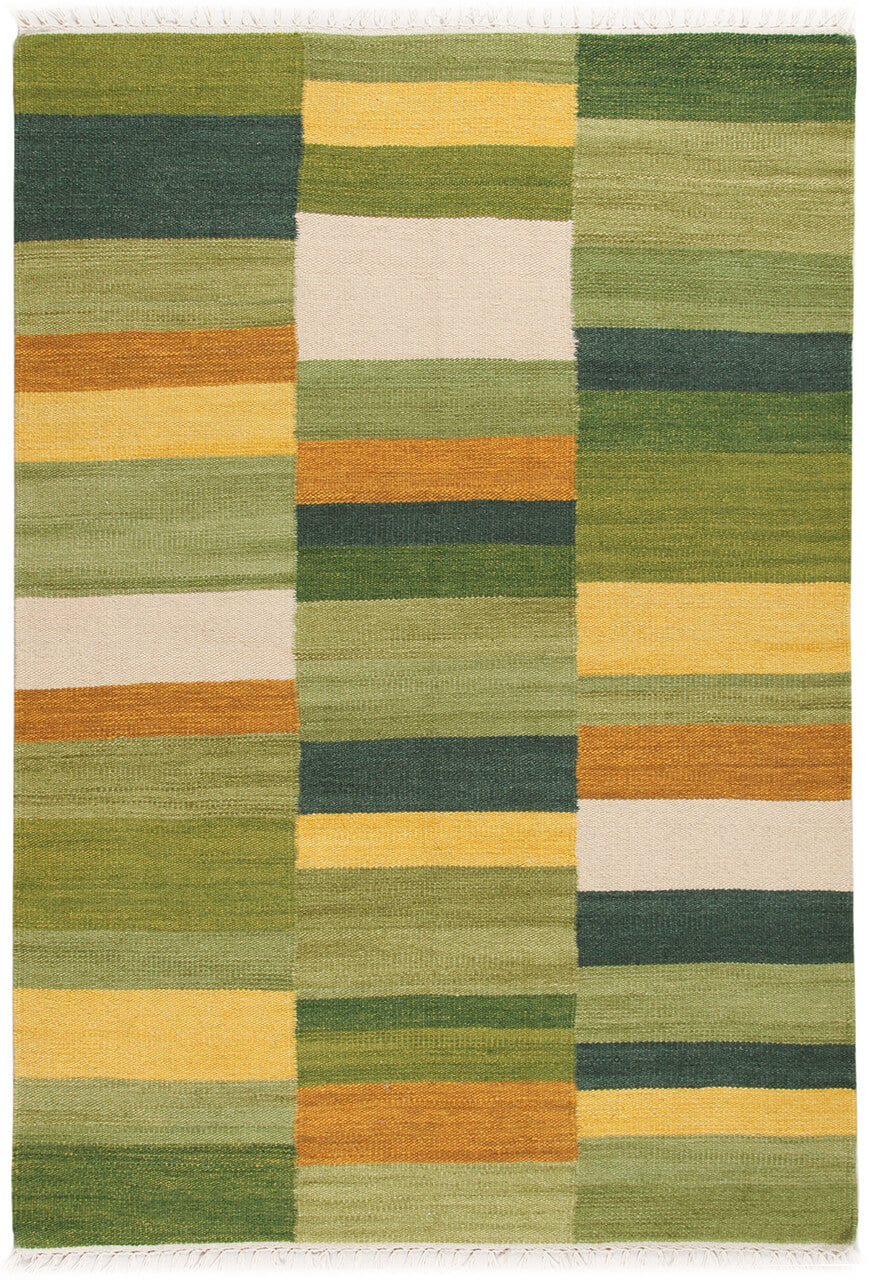 Tappeto Kilim Tonum Verde - Lana Effetto Patchwork