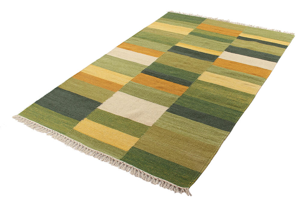 Tappeto Kilim Tonum Verde - Lana Effetto Patchwork - Image 4