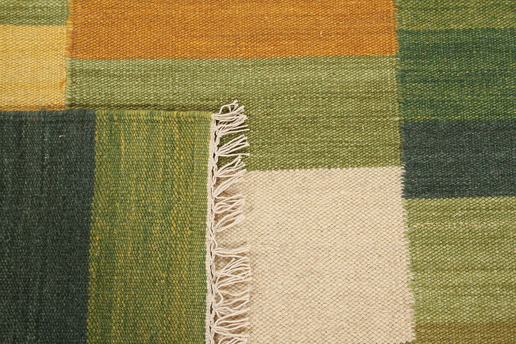 Tappeto Kilim Tonum Verde - Lana Effetto Patchwork - Image 5