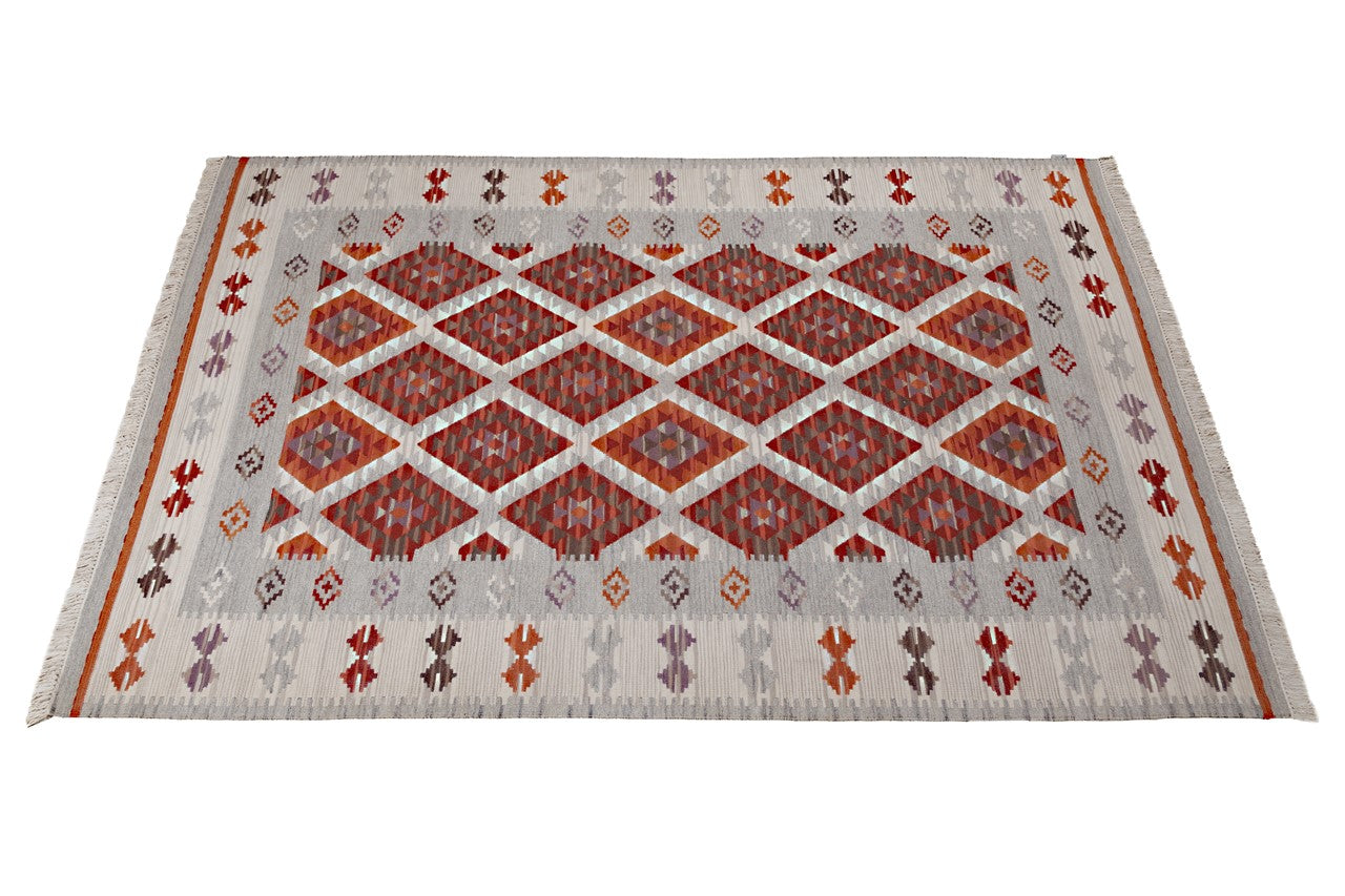 Tappeto Kilim Zagros in lana Rosso Grigio - Realizzato a mano - Image 4