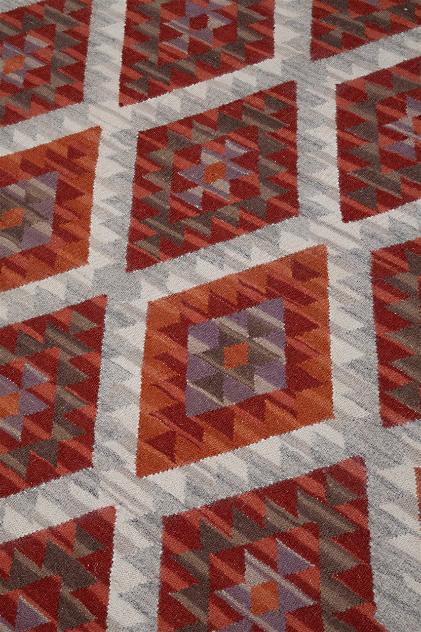 Tappeto Kilim Zagros in lana Rosso Grigio - Realizzato a mano - Image 5