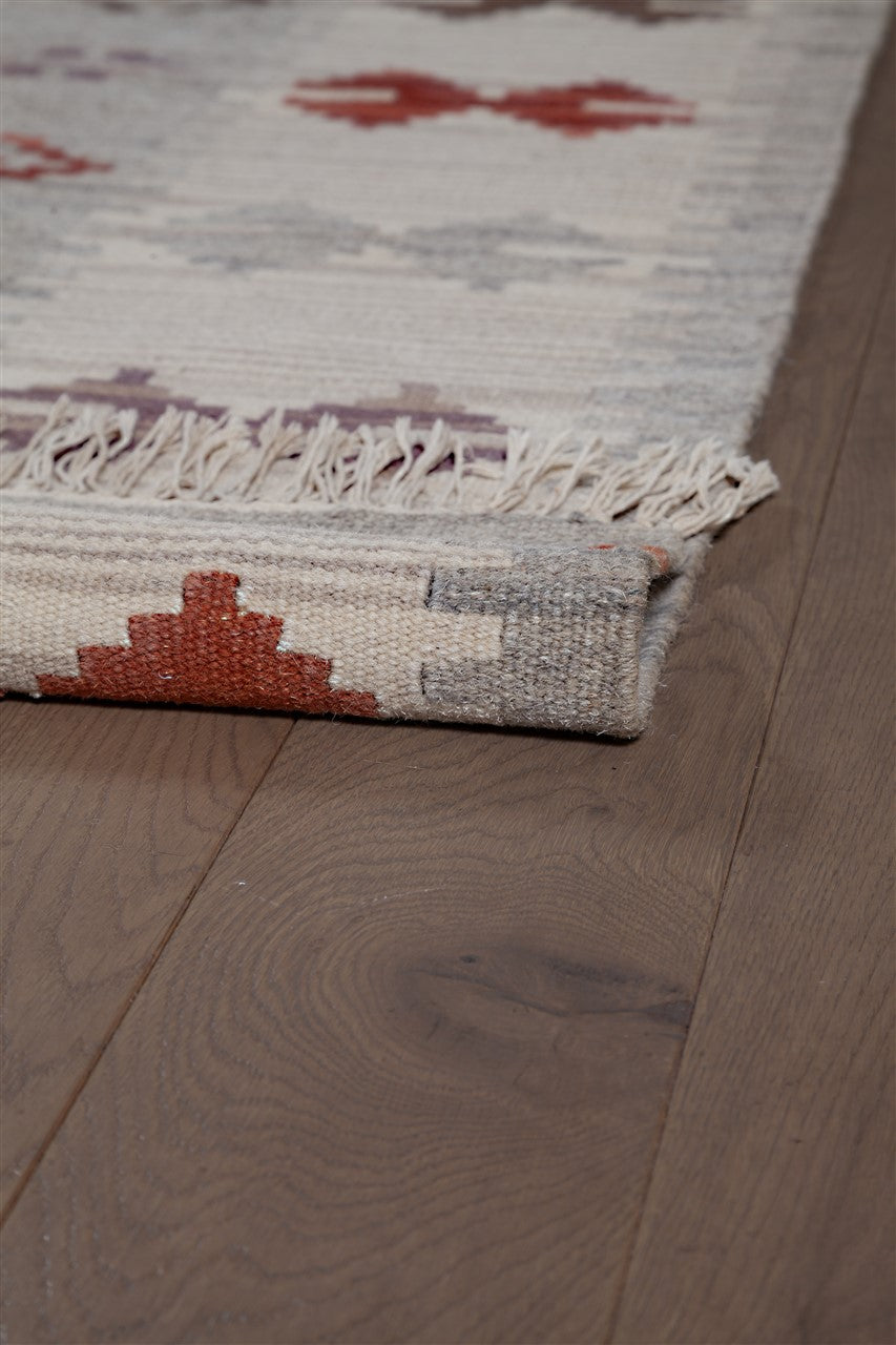 Tappeto Kilim Zagros in lana Rosso Grigio - Realizzato a mano - Image 8