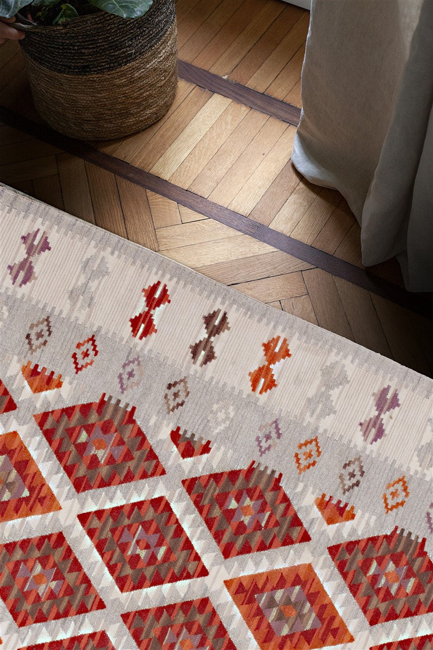 Tappeto Kilim Zagros in lana Rosso Grigio - Realizzato a mano - Image 2