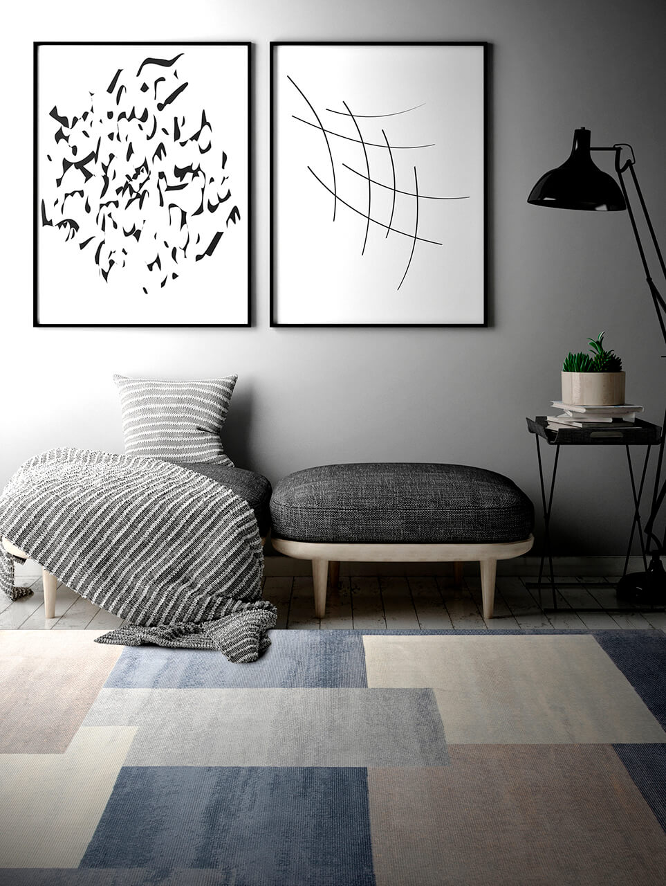Tappeto Moderno Premium Stile Geometrico Alan 1 Grigio e Blu - Image 8
