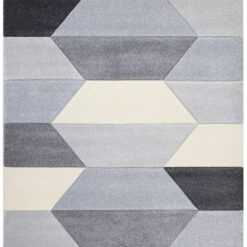 Tappeto Moderno Carve Geometrico a Blocchi - Bianco e Grigio - Antiscivolo - Ideale per Soggiorno, Camera da Letto, Sala da Pranzo