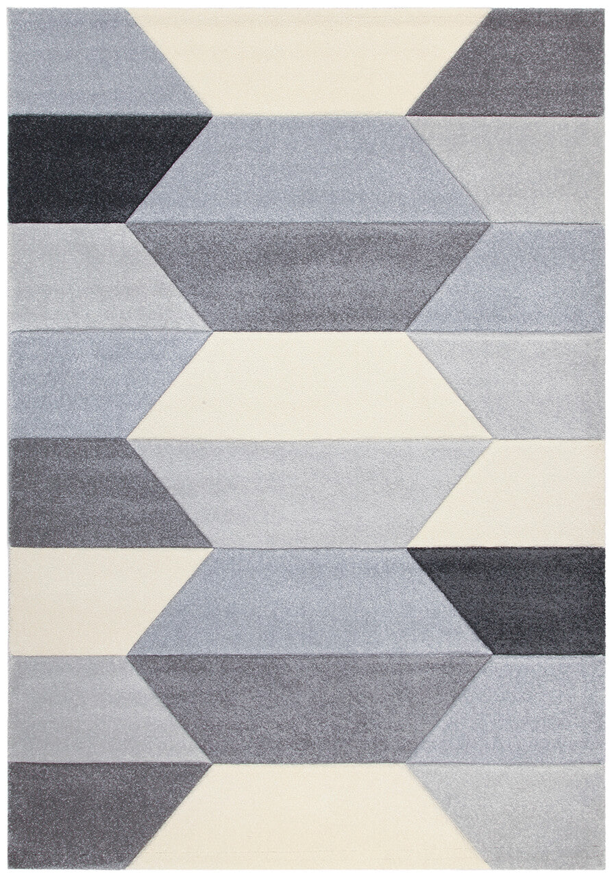 Tappeto Moderno Carve Geometrico a Blocchi - Bianco e Grigio - Antiscivolo - Ideale per Soggiorno, Camera da Letto, Sala da Pranzo