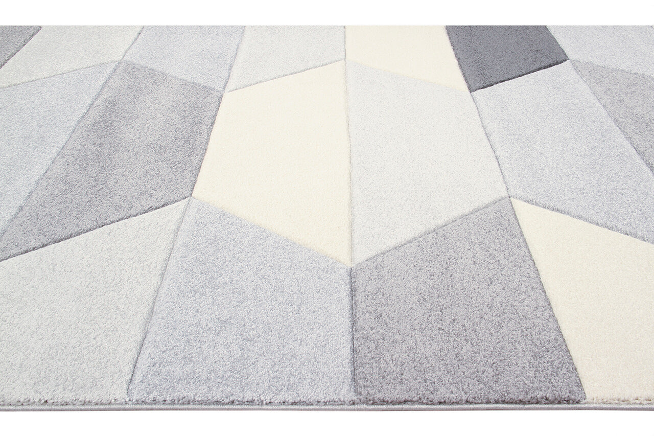 Tappeto Moderno Carve Geometrico a Blocchi - Bianco e Grigio - Antiscivolo - Ideale per Soggiorno, Camera da Letto, Sala da Pranzo - Image 4