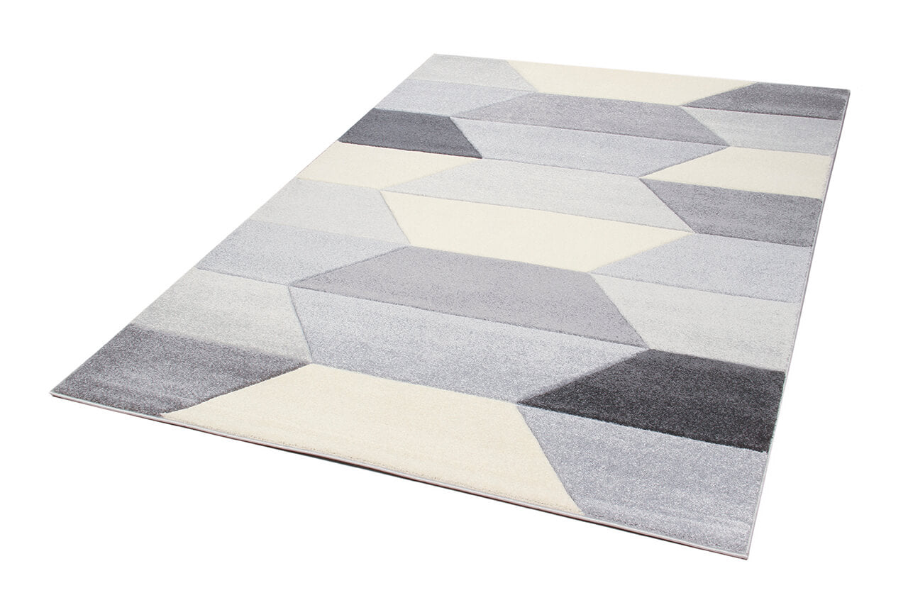 Tappeto Moderno Carve Geometrico a Blocchi - Bianco e Grigio - Antiscivolo - Ideale per Soggiorno, Camera da Letto, Sala da Pranzo - Image 5