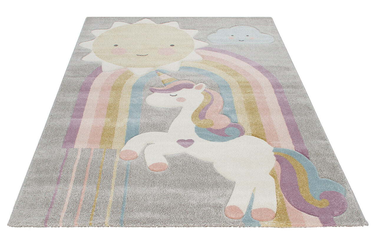 Tappeto per Bambini con Unicorno - Grigio Rosa Multicolore - Tappeto sicuro e certificato. - Image 2