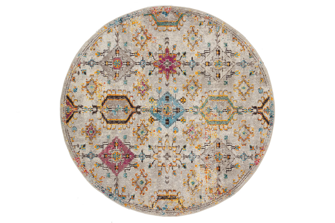 Tappeto Rotondo 200cm Ø Stile Orientale Multicolore Mamoo D - Antiscivolo - Ideale per Soggiorno e Camera da Letto