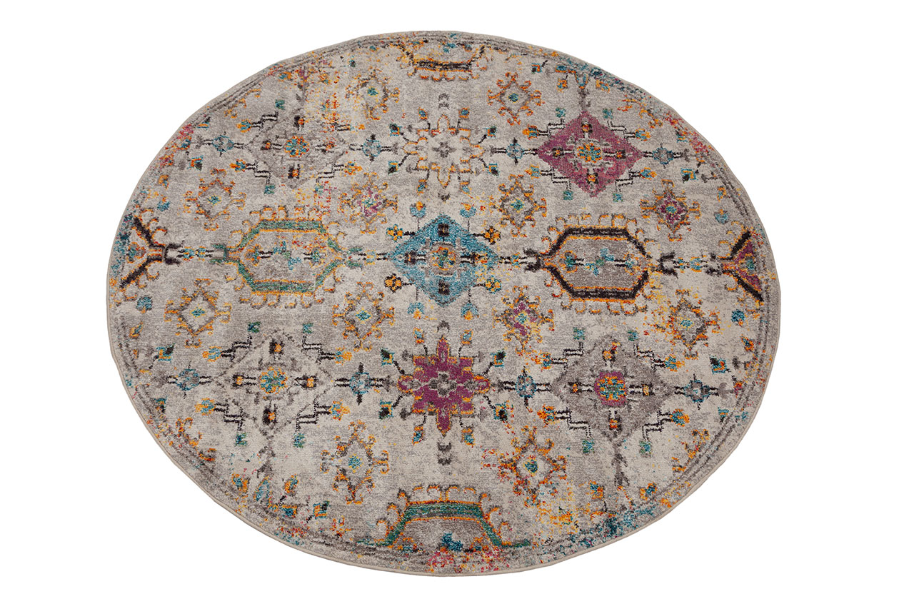 Tappeto Rotondo 200cm Ø Stile Orientale Multicolore Mamoo D - Antiscivolo - Ideale per Soggiorno e Camera da Letto - Image 3