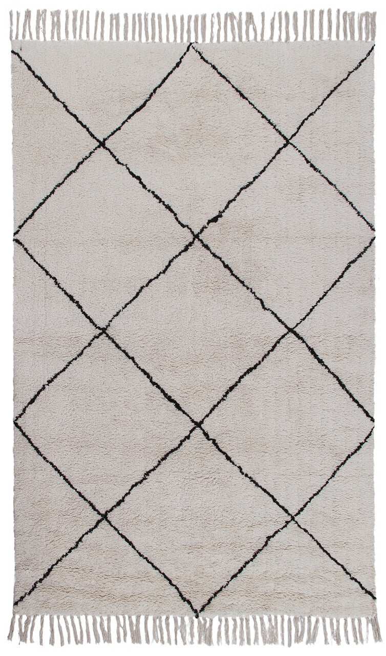 Tappeto Bianco in cotone naturale, fatto a mano in India. Lavabile in lavatrice. Stile berbero ideale per salotto e camera da letto