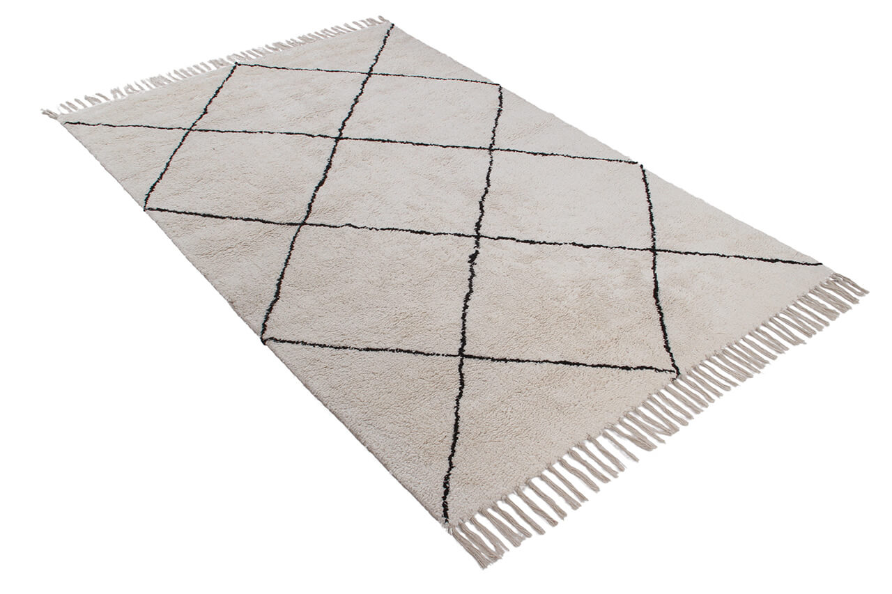 Tappeto Bianco in cotone naturale, fatto a mano in India. Lavabile in lavatrice. Stile berbero ideale per salotto e camera da letto - Image 4