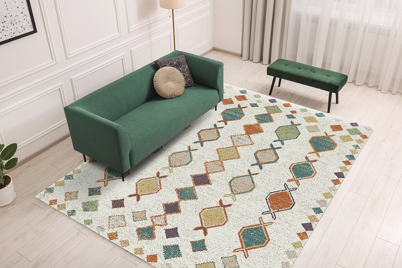 Tappeto Bianco Tribale Amira 7 - Antiscivolo - Ideale per Soggiorno e Camera da Letto - Image 8