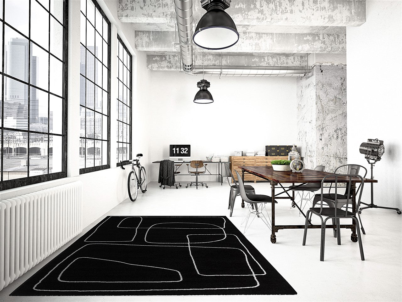 Tappeto Contemporaneo Atelier B Nero - Design Moderno Geometrico - Antiscivolo - Ideale per Soggiorno e Camera da Letto - Image 8