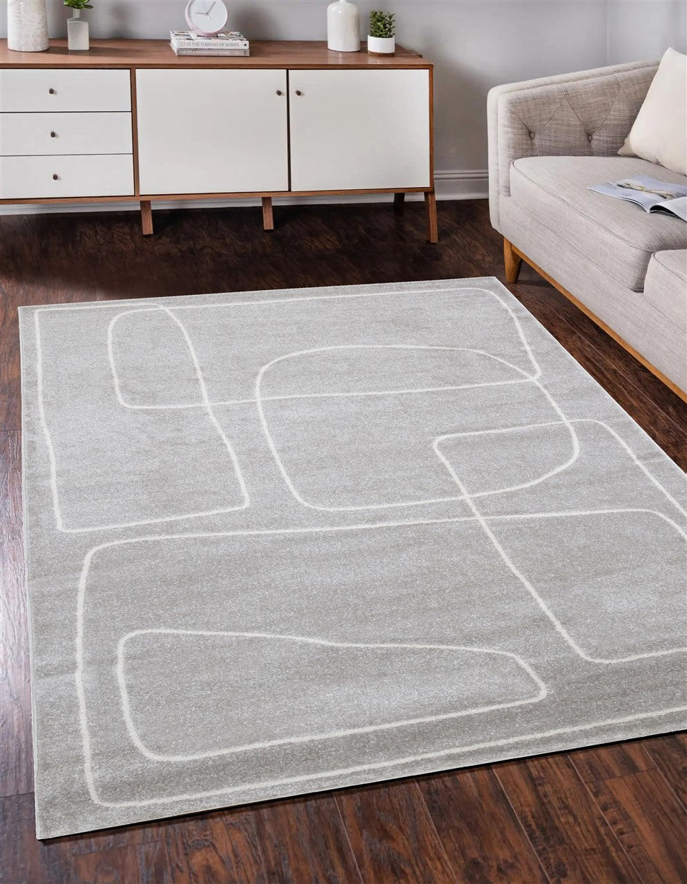 Tappeto Contemporaneo Atelier B Grigio Bianco - Design Moderno Geometrico - Antiscivolo - Ideale per Soggiorno e Camera da Letto - Image 8
