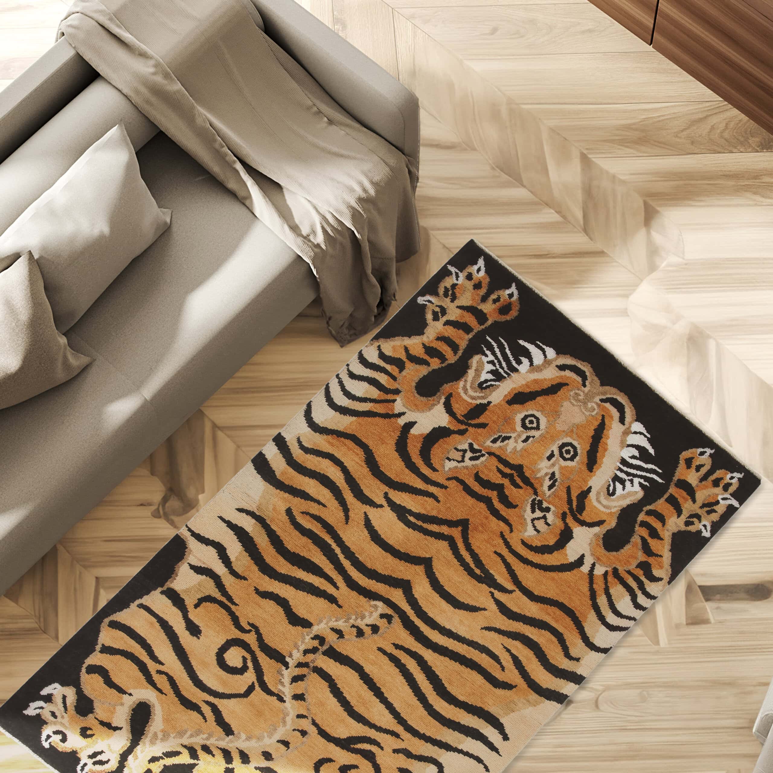 Tappeto Tigre Afghan in Pura Lana - Annodato a mano - 200x100cm - Image 3