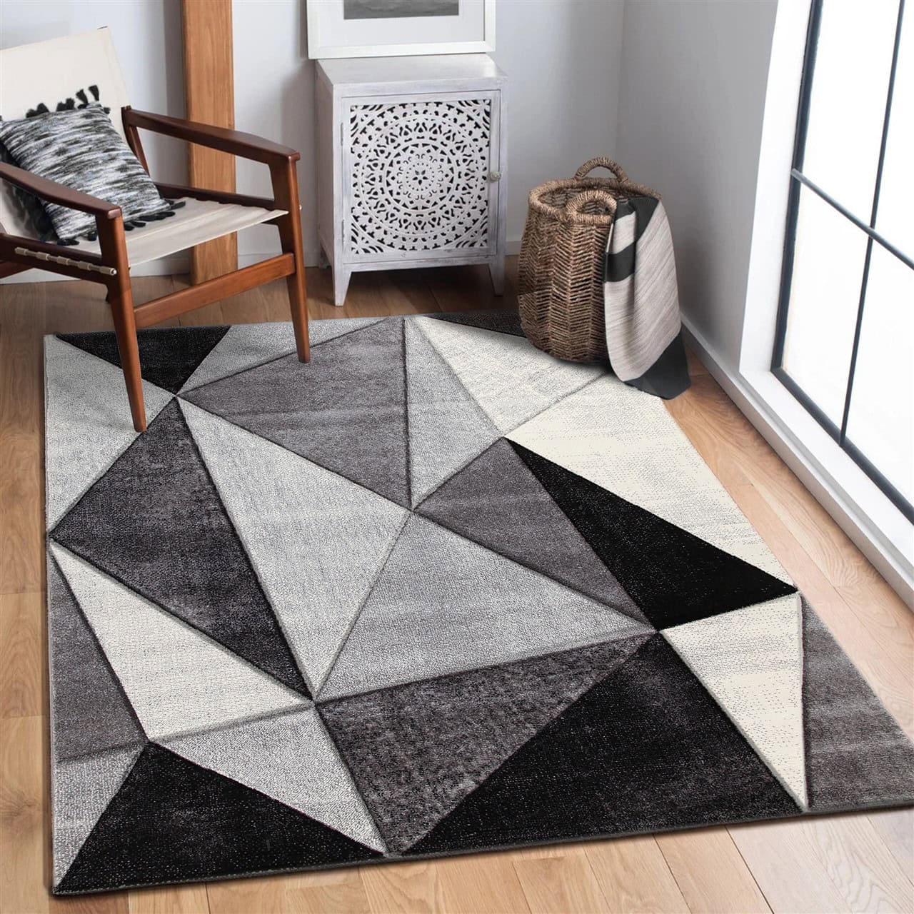 Tappeto Moderno Ray Geometrico - Grigio Dark - Antiscivolo | Ideale per Soggiorno, Camera da Letto, Sala da Pranzo - Image 3