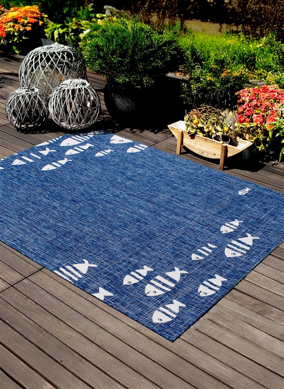 Tappeto Blu Interno-Esterno Marine 2 Blue Design Pesci - Resistente e Antiscivolo - Outdoor - Image 3