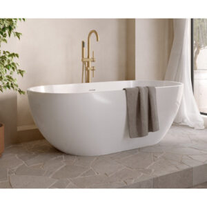 Aqua Fira Stone Freestanding Bath Gloss White (No Tap Hole) - All Sizes