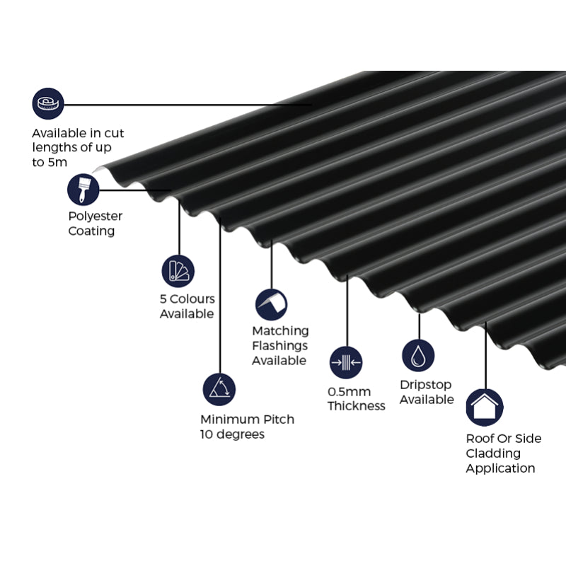 Cladco Corrugated 13/3 Profile Polyester Paint Coated 0.5mm Metal Roof Sheet Black - All Sizes - Image 56