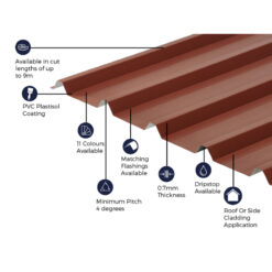Alternative view of Cladco 32/1000 Box Profile PVC Plastisol Coated 0.7mm Metal Roof Sheet 1m x 2m - Chestnut