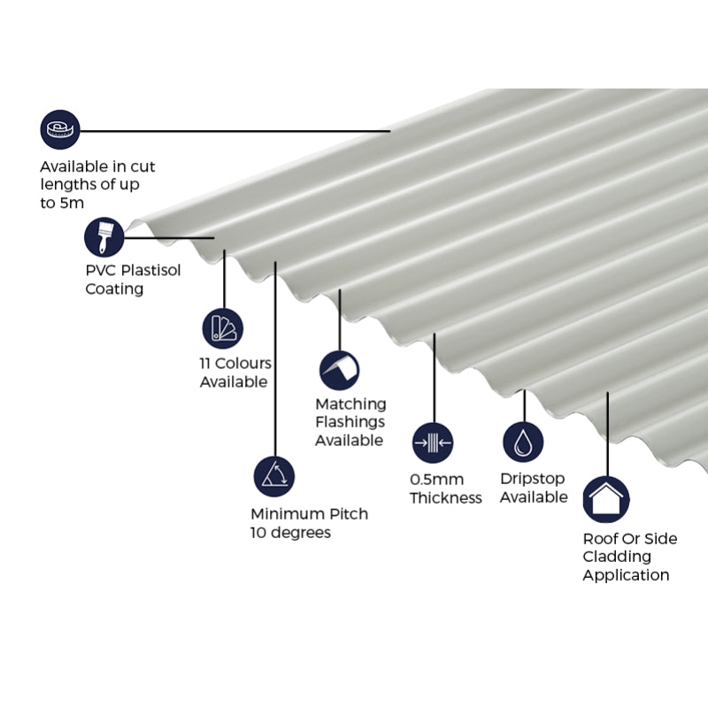 Cladco Corrugated 13/3 Profile PVC Plastisol Coated 0.5mm Metal Roof Sheet Goosewing Grey - All Sizes - Image 32