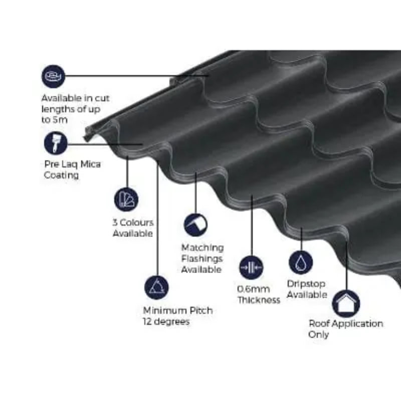 Cladco Tileform 41/1000 Tile Profile 0.6mm Mica Coated Sheet Black - All Sizes - Image 82