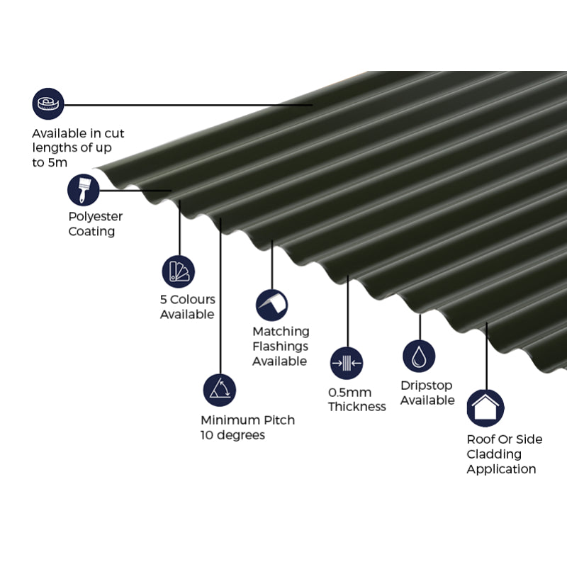 Cladco Corrugated 13/3 Profile Polyester Paint Coated 0.5mm Metal Roof Sheet Juniper Green - All Sizes - Image 6