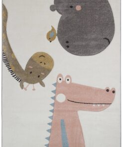 Tappeto per Bambini Bianco con Animali Colorati - Premium Jungle - Tappeto sicuro e certificato.