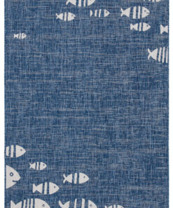Tappeto Blu Interno-Esterno Marine 2 Blue Design Pesci - Resistente e Antiscivolo - Outdoor