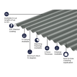 Alternative view of Cladco Corrugated 13/3 Profile PVC Plastisol Coated 0.7mm Metal Roof Sheet Merlin Grey - All Sizes