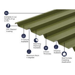 Alternative view of Cladco 32/1000 Box Profile PVC Plastisol Coated 0.7mm Metal Roof Sheet Olive Green - All Sizes