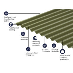 Alternative view of Cladco Corrugated 13/3 Profile PVC Plastisol Coated 0.7mm Metal Roof Sheet Olive Green - All Sizes