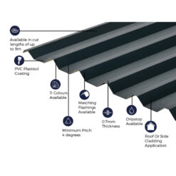 Alternative view of Cladco 34/1000 Box Profile PVC Plastisol Coated 0.7mm Metal Roof Sheet Slate Blue - All Sizes