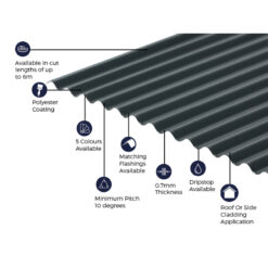 Alternative view of Cladco Corrugated 13/3 Profile Polyester Paint Coated 0.7mm Metal Roof Sheet Slate Blue - All Sizes
