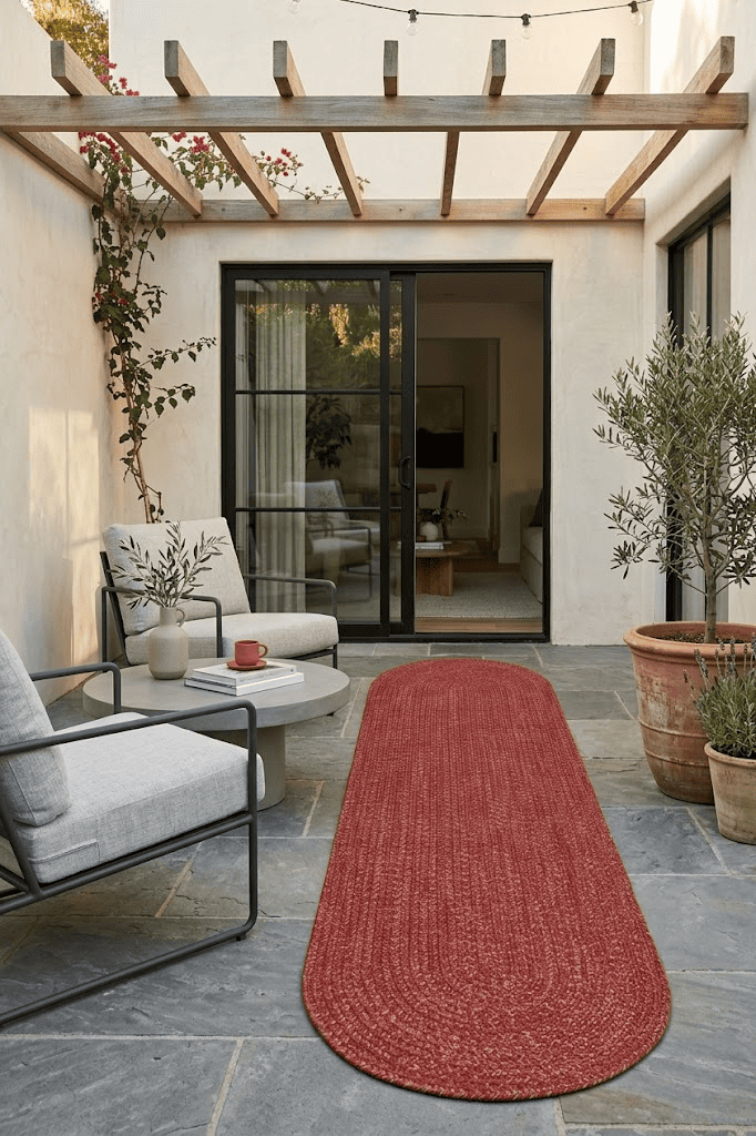 Tappeto Outdoor Ovale - Solid Rosso Terra - Interno/Esterno - 200x60cm - Image 2