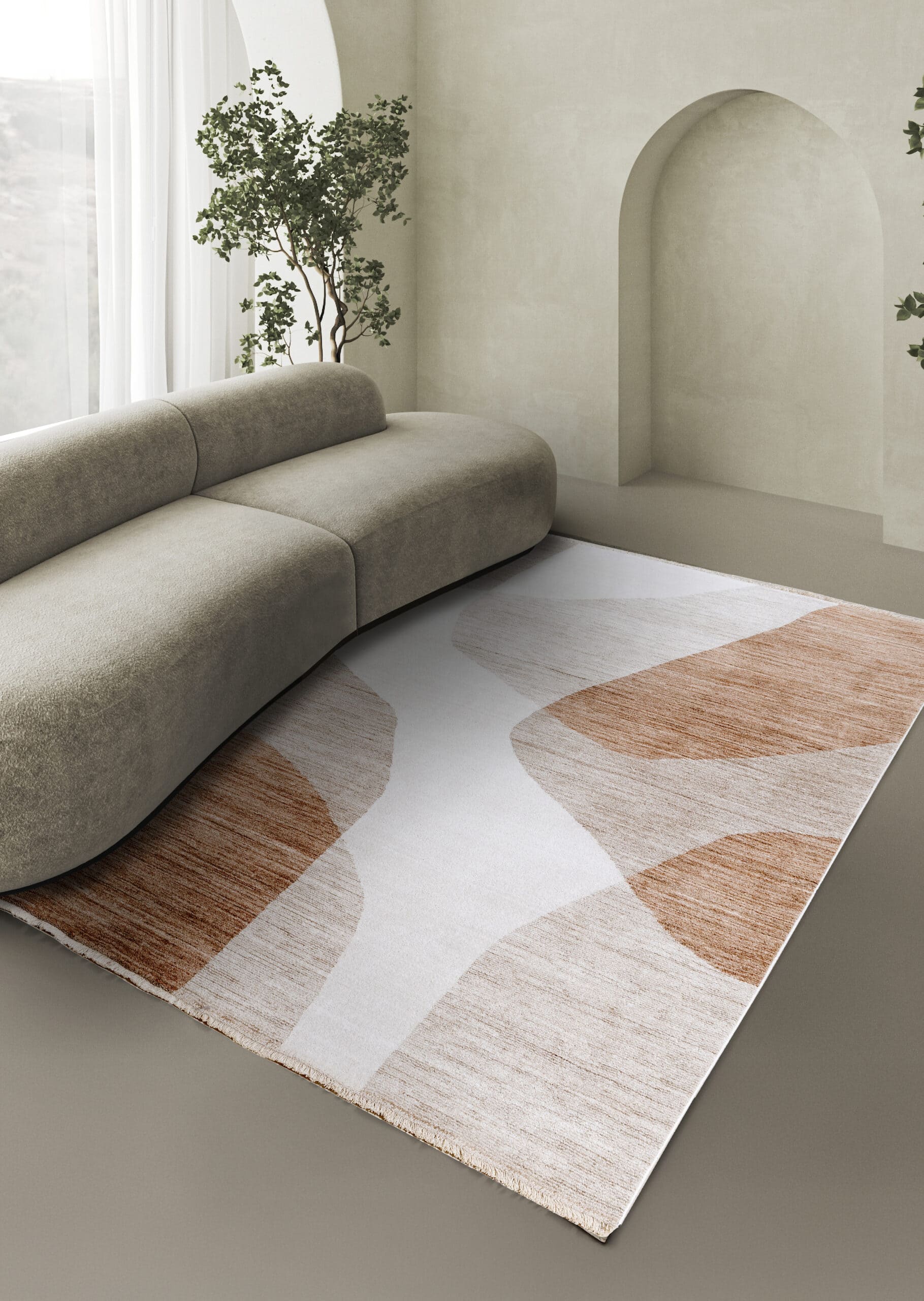 Tappeto Moderno TAORMINA C Beige e Ruggine | Stile Geometrico Contemporaneo, Ideale per Soggiorno e Sala da Pranzo - Image 2