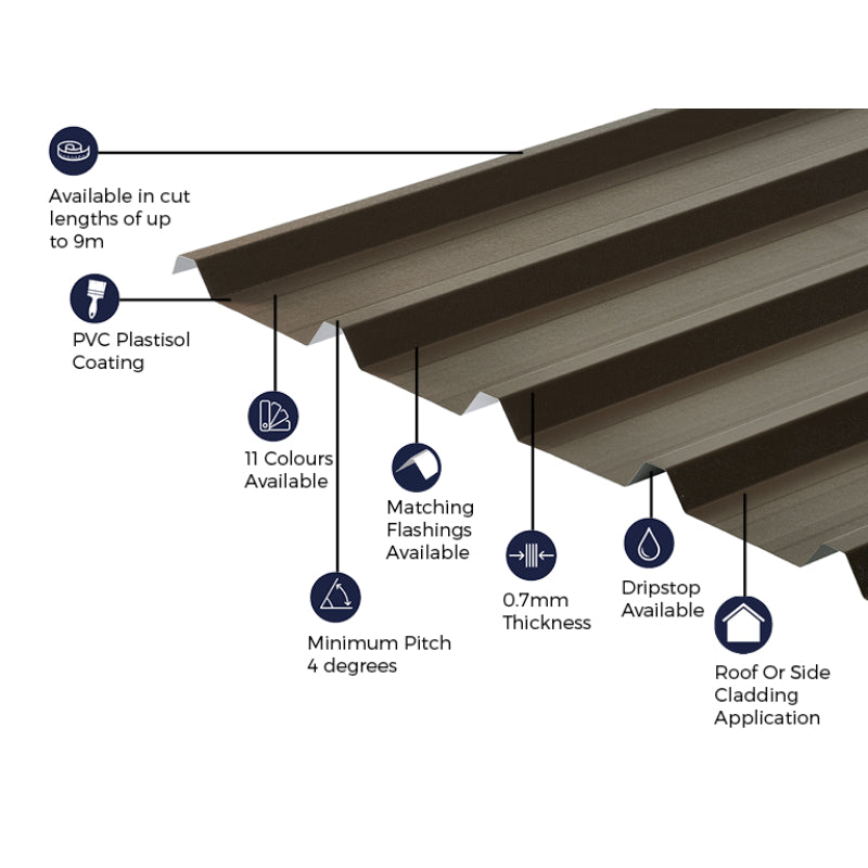 Cladco 32/1000 Box Profile PVC Plastisol Coated 0.7mm Metal Roof Sheet Van Dyke Brown - All Sizes - Image 16