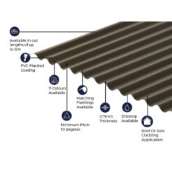 Alternative view of Cladco Corrugated 13/3 Profile PVC Plastisol Coated 0.7mm Metal Roof Sheet Van Dyke Brown - All Sizes
