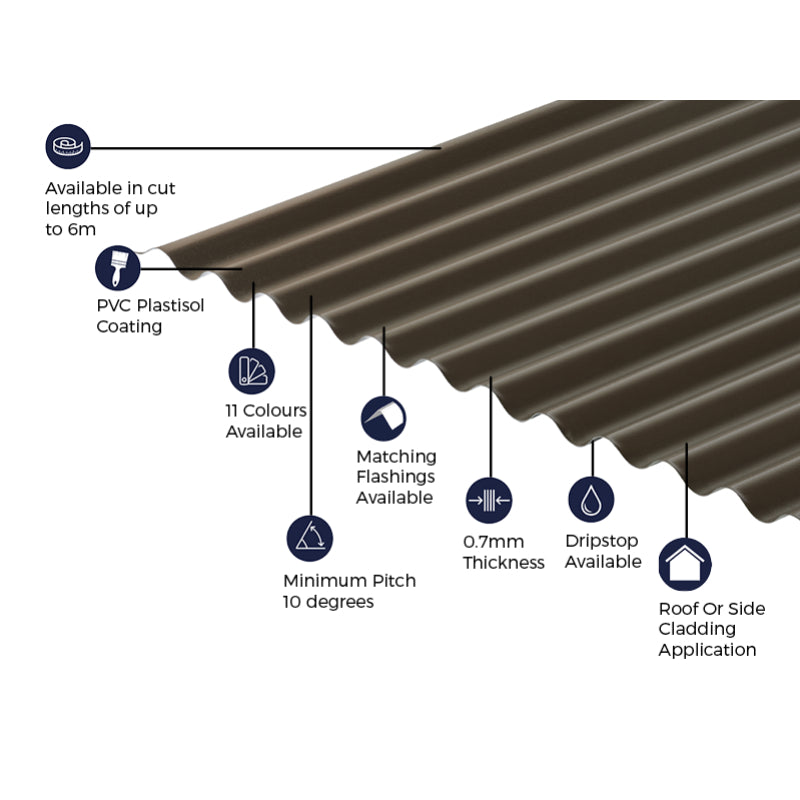 Cladco Corrugated 13/3 Profile PVC Plastisol Coated 0.7mm Metal Roof Sheet Van Dyke Brown - All Sizes - Image 22